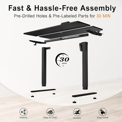 Electric Standing Desk, 32x19 Inches Height Adjustable Sit Stand up Desk with 3 Memory Presets & Child Lock, Quiet Motor, Heavy Duty Steel Frame for Computer Workstation, Black