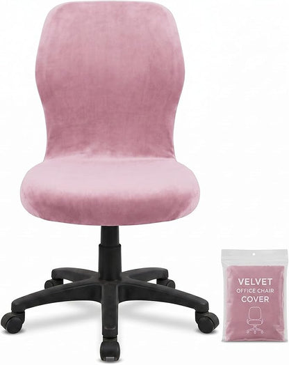 Deisy Dee Velvet Stretch Armless Office Chair Covers - Colorful Stretch Slipcover for Desk Chairs (Pink)