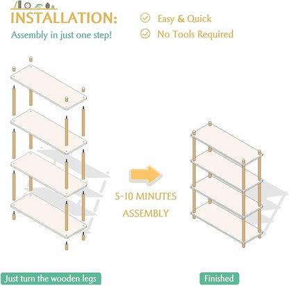 IOTXY 3-Tier Wooden Shelf Bookcase - Modern Open Bookshelf, Free Standing Storage Rack, Multifunctional Display Stand for Home and Office, White, Rectangle