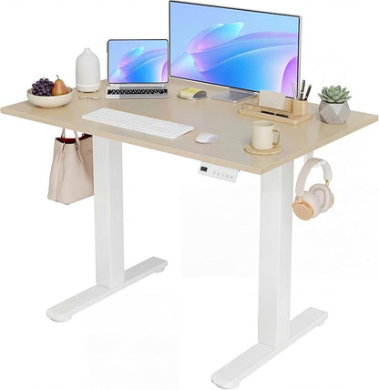 YDN Electric Standing Desk Adjustable Height, 40 x 24 Inches Sit Stand up Desk with Memory Presets & Cable Management, Home Office Desk for Office & Computer Workstation, White Frame/Nature Top