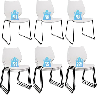 KLASIKA Stackable Waiting Room Chair, Stacking Office Chair with Ergonomic Lumbar Support and Metal Legs, Plastic Desk Chairs for Conference School Church Guest Reception Set of 12, White