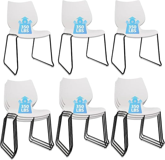 KLASIKA Stackable Waiting Room Chair, Stacking Office Chair with Ergonomic Lumbar Support and Metal Legs, Plastic Desk Chairs for Conference School Church Guest Reception Set of 12, White