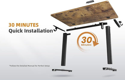 YDN Electric Standing Desk Adjustable Height, 35 x 20 Inches Stand up Desk with Cable Management, Home Office Desks with Splice Board & Black Frame, Rustic Brown Top