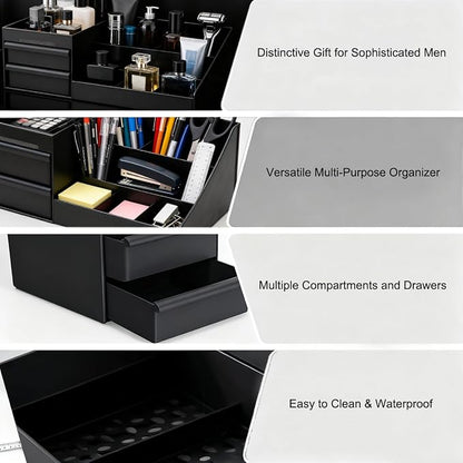 Black Cologne Organizer for Men,Large Perfume Stand Holder with Drawers,Cologne Stand,Shelves for Perfumes,Organizador de Perfumes,Dresser Organizer Countertop for Mens Bathroom & Bedroom Storage