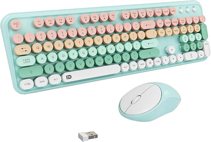 Wireless Keyboard and Mouse Combo with Switch Button- 2.4GHz Cordless Typewriter Keyboard | Auto-Sleep | USB Receiver for Windows PC/Laptop - Blue to Pink Gradient
