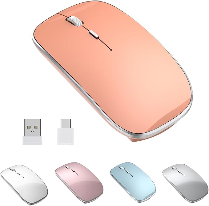 Halpilt Wireless Mouse Chargeable Portable Silent USB-A and USB-C Dual Mode Wireless Mouse 3 Adjustable DPI for Laptop, Mac, Android, PC (Q23S Orange)