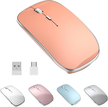 Halpilt Wireless Mouse Chargeable Portable Silent USB-A and USB-C Dual Mode Wireless Mouse 3 Adjustable DPI for Laptop, Mac, Android, PC (Q23S Orange)