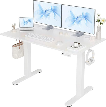 Claiks Electric Standing Desk, Adjustable Height Stand up Desk, 48x24 Inches Sit Stand Home Office Desk with Splice Board, White Frame/Cold White Top