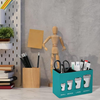 Niapessel Pencil Holder for Desk, Funny Coffee Cup Design Pen Holder Storage Desktop Pen Organizer Desk Pencil Organizer Makeup Brush Holder for Office School College Leather