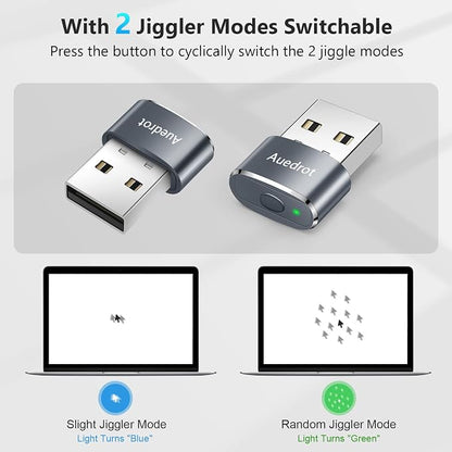 AUEDROT Mouse Jiggler Undetectable Metal USB Mouse Mover with Switch Button, Automatic Mini Mouse Shaker with 2 Jiggle Modes, Plug and Play, Keep Computer/Laptop Awake, Gray, 2 PCS