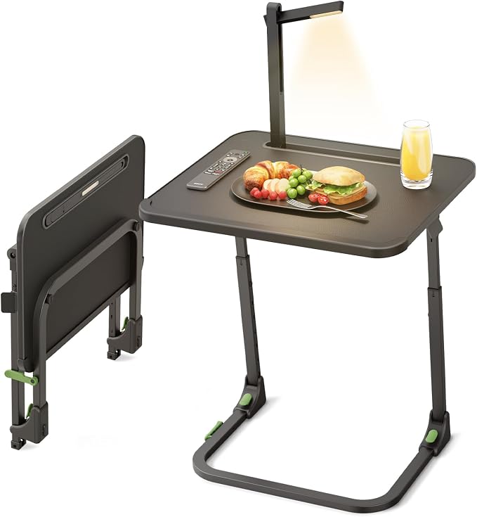 SAIJI Folding TV Tray Table, Height & Tilt Adjustable Sturdy TV Dinner Tray Tables, Multifunction Foldable Trays for Eating, Working, Crafting on Couch & Bed, Living Room Laptop Desk
