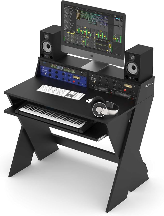 Glorious Sound Desk Compact Professional Studio Workstation with Pull-out Keyboard Compartment (Black)