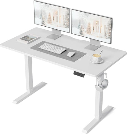 DESINO Standing Desk, 48 × 24 Inches Electric Height Adjustable, Sit and Stand Up, Computer Office Desk with Splice Board, White Frame/White TOP
