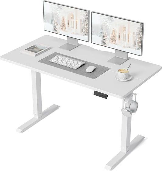 DESINO Standing Desk, 48 × 24 Inches Electric Height Adjustable, Sit and Stand Up, Computer Office Desk with Splice Board, White Frame/White TOP
