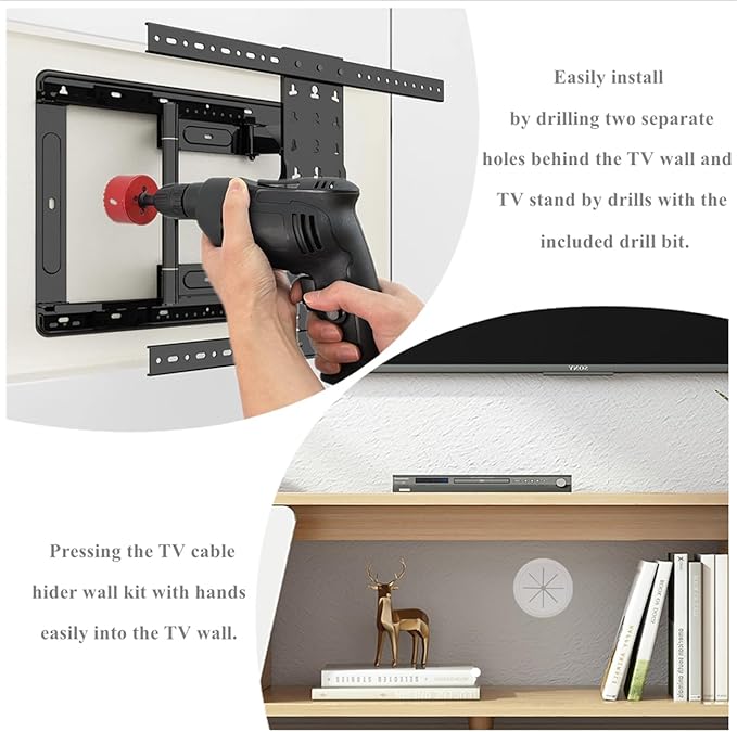14 Pack TV Wire Hider for Wall, 1.97 Inch (50mm Hole) Cord Hider in Wall Cable Management Kit, Includes 14 Pass Throughs and 1 Hole Saw Drill Attachment Easy to Install
