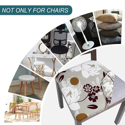 SearchI Water Repellent Seat Covers for Dining Chairs, 4 Pack Jacquard Stretch Dining Room Chair Seat Covers, Kitchen Chair Seat Covers Protectors(Brown Flower)