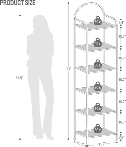 Hzuaneri Bookcase Bookshelf, Tempered Glass Bookshelves, Slim Shelving Unit for Bedroom, Bathroom, Home Office, Steel Frame, 6 Tier Black BC10601B