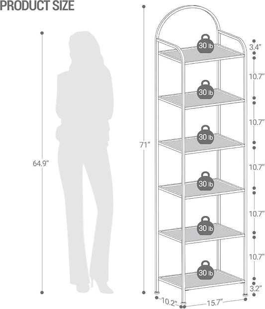 Hzuaneri Bookcase Bookshelf, Tempered Glass Bookshelves, Slim Shelving Unit for Bedroom, Bathroom, Home Office, Steel Frame, 6 Tier Gold BC10601G