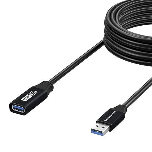 BlueRigger 2.0 Active USB Extension Cable 32FT (USB Extender Cord, 480 Mbps, Male to Female) Long USB Extension Cord for Webcam, VR Headset, Printer, Hard Drive, Keyboard, Mouse