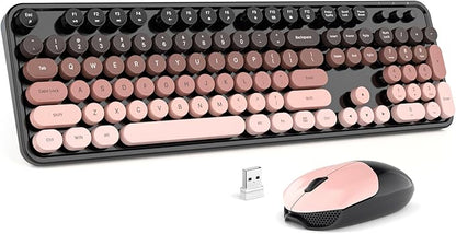 MOFII Wireless Keyboard and Mouse Combo, 2.4GHz Retro Typewriter Keyboard Full Size, Cute Wireless Mice, USB Dongle Plug and Play, for Laptop, PC, Desktop, Windows (BlackBerry Gradient Color)