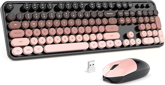 MOFII Wireless Keyboard and Mouse Combo, 2.4GHz Retro Typewriter Keyboard Full Size, Cute Wireless Mice, USB Dongle Plug and Play, for Laptop, PC, Desktop, Windows (BlackBerry Gradient Color)