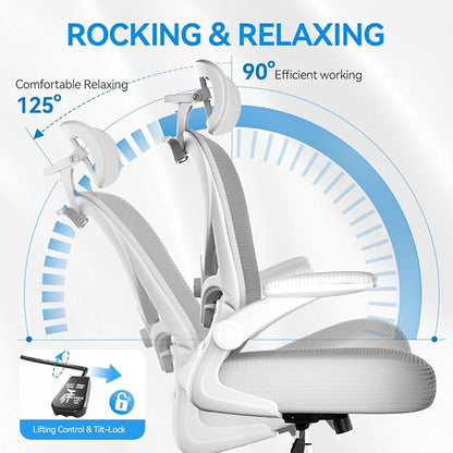 Freepub Ergonomic Office Chair with Headrest 3D, Mesh Office Desk Chair with Adjustable Lumbar Support, Computer Chair with Flip up Armrests, 350LBS Capacity - Design for Home/Offices - Grey