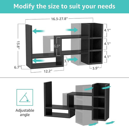 NUTIKAS Desk Shelves Desktop Organizer Shlef - Black Office Organization for Top of Desk Organizers and Accessories Corner Bookshelf Table Top Shelving Small Hutch Decorations for Office