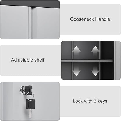 IRONFFICE Garage Wall Cabinet,Locking Wall Cabinet with Shelves,Wall Mounted Storage Cabinet,Metal Wall Cabinet for Garage,Basement,Home,Gray