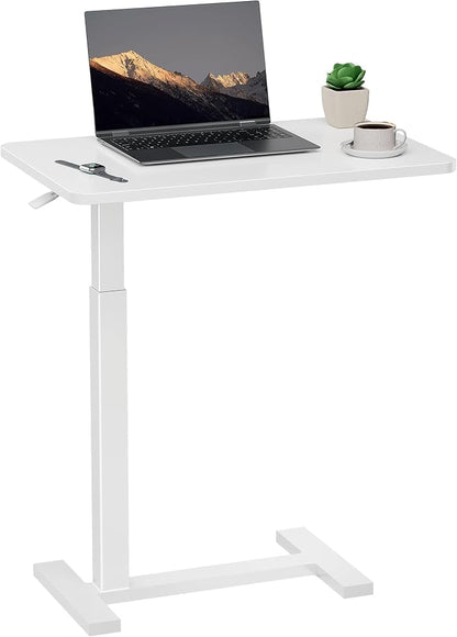 Simple Deluxe Overbed Bedside Table with Hidden Casters, Adjustable Hospital & Home Use Bed Table, Rolling Laptop Table, Movable Standing Desk, White
