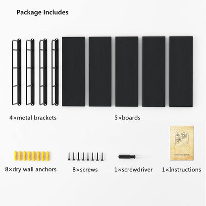 MXCSE Wall Shelves, Wall Mounted Bookshelves, DIY Floating Shelves for Wall, Wood Hanging Book Shelves for Room, Bedroom, Living Room, Easy Installation (Black, 50W x 17H)