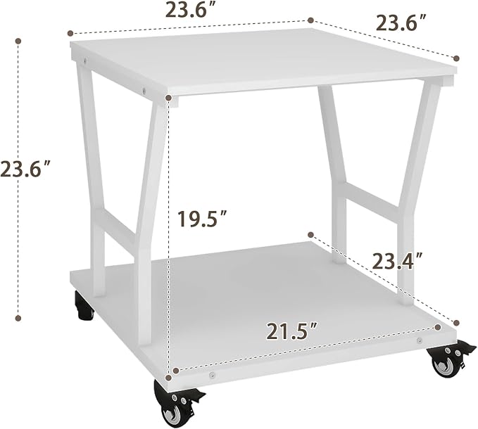 Natwind 2-Tier Large Printer Stand,23.6"x23.6"x29.5" Heavy-Duty Printer Table Cart with Paper Storage Shelf & Wheels,Ideal for Home Office Laser Printers, Copiers (White)