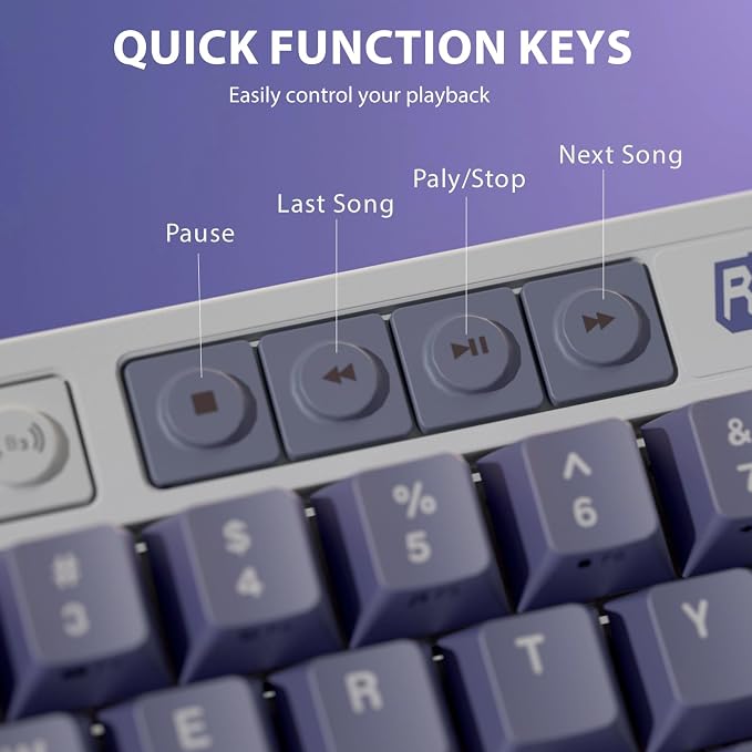 RK ROYAL KLUDGE M65 Wireless Mechanical Keyboard with Volume Knob, 60% Tri-Mode Gaming Keyboard 2.4G/BT/USB-C, Gasket Mount, Battery Display, PBT Keycaps, Hot-Swappable Beige Switch, Blue