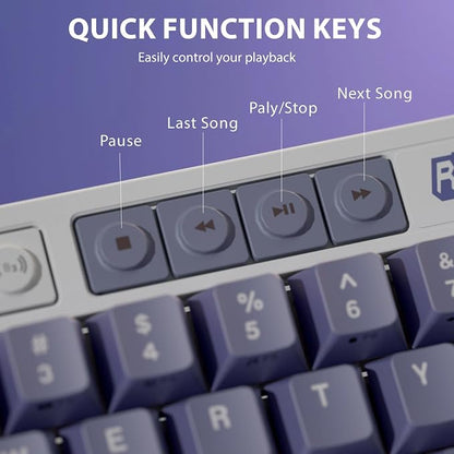 RK ROYAL KLUDGE M65 Wireless Mechanical Keyboard with Volume Knob, 60% Tri-Mode Gaming Keyboard 2.4G/BT/USB-C, Gasket Mount, Battery Display, PBT Keycaps, Hot-Swappable Beige Switch, Blue
