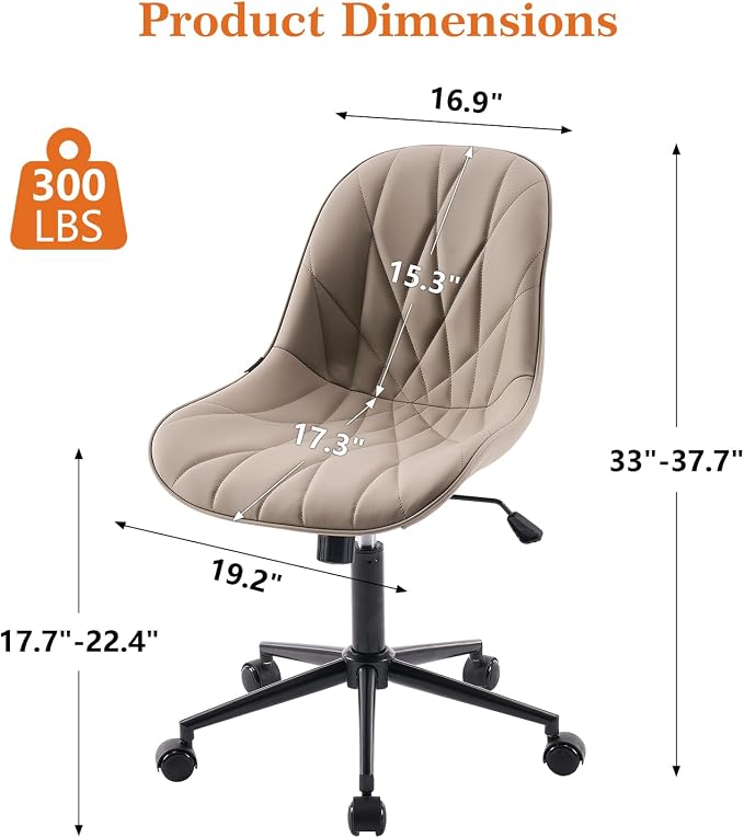 Rowill Modern Office Chair - Ergonomic Swivel Leather Desk Chair with Curved Backrest, Height Adjustable Rolling with Wheels, Perfect for Study Room & Office, Khaki