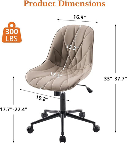 Rowill Modern Office Chair - Ergonomic Swivel Leather Desk Chair with Curved Backrest, Height Adjustable Rolling with Wheels, Perfect for Study Room & Office, Khaki