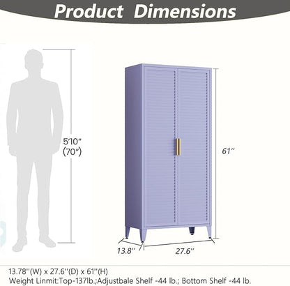 61" Tall Metal Pantry Cabinet with Lock and 3 Adjustable Shelves,Freestanding Heavy Duty steel Storage Locker,Purple Metal Cabinets for Kitchen,Living Room,Laundry,Garage,61" H X 27.6" W X 13.8" D