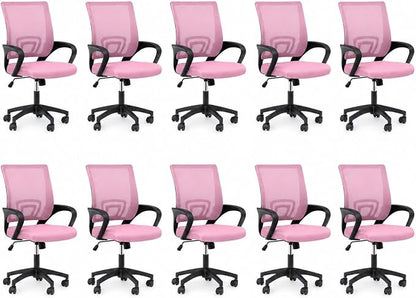 Office Chair, Ergonomic Mid-Back Mesh Desk Chair, 10 Pack, Pink | Lumbar Support, Adjustable Height, Rolling Wheels Design, Comfy Armrest, Work, Study, Gaming