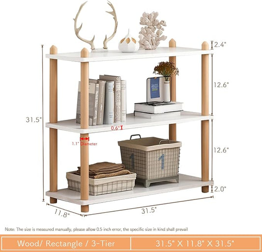 IOTXY 3-Tier Wooden Shelf Bookcase - Modern Open Bookshelf, Free Standing Storage Rack, Multifunctional Display Stand for Home and Office, White, Rectangle