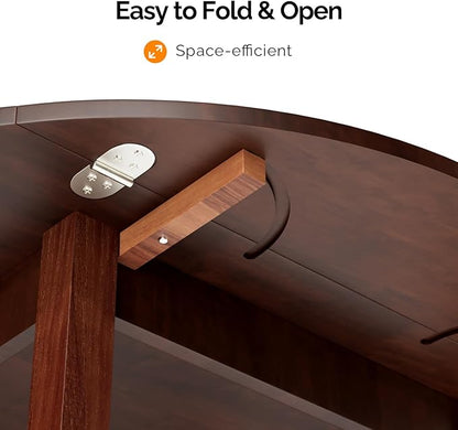 VINGLI 35" Solid Wood Folding Dining Table, Drop Leaf Kichen Dining Room Desk for Small Spaces, Small Kitchen, Expandable Folding Round Table for Home, Apartment,Office, Brown
