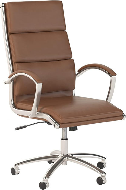 Bush Home Somerset High Back Leather Executive Office Chair in Saddle Tan
