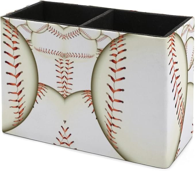 Niapessel Pencil Holder for Desk, Ball Baseball Pen Holder Storage Desktop Pen Organizer Desk Pencil Organizer Makeup Brush Holder for Office School College Leather