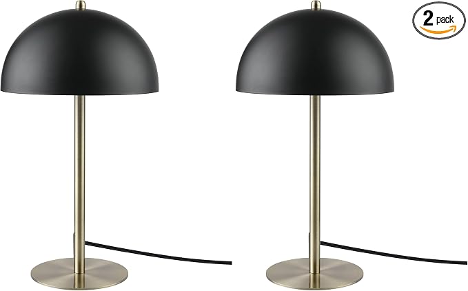 GLOBE Electric 52938 Luna 15" Desk Lamp, Matte Black, Matte Brass Accents, in-Line On/Off Rocker Switch (Pack of 2)