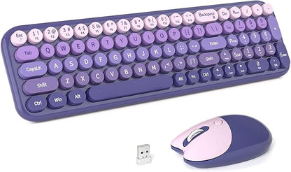 MOFII Wireless Keyboard and Mouse Combo, Compact Typewriter Retro Round Computer Keyboard and Mouse Set, Plug and Play, for Windows, Computer, Desktop, PC, Notebook - (Purple Gradient)