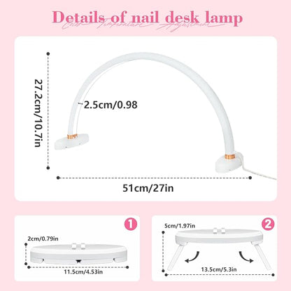 Half Moon Light for Nail Desk 20 inch Nail Desk Light Half Moon Lamp Portable Arch Lamp Dimmable with Foldable Bracket for Desk Salon Table Use, 3 Color Temperature