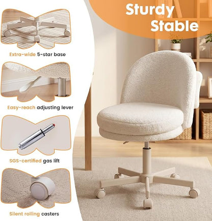 GTPLAYER Velvet Tall Office Chair with Wheels Vanity Chairs with Back, Versatile Height Use: Office to Bar Stools Small Ergonomic Comfy Armlees Computer Desk Chair with Bow Lumbar Pillow for Gift