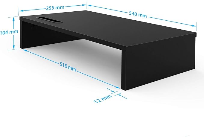 1home Ergonomic Monitor Stand Riser, 21.3 Inch Wood Desktop Stand with Cellphone Holder and Cable Management, Black