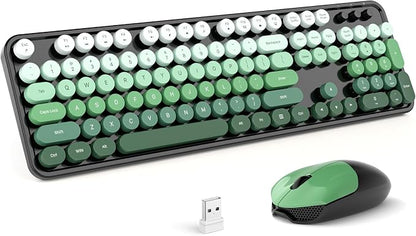 MOFII Wireless Keyboard and Mouse Combo, Retro Full Size Typewriter Keyboard with Number Pad and Sport Car Mouse for PC Computer Desktop Laptop Windows (Black Green)