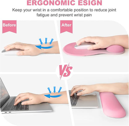 4-in-1 Large Gaming Mouse Pad, Keyboard Wrist Rest Pad & Wrist Support Mousepad Set, Extended Desk Pad Waterproof Desk Mat for Home Office Decor Study Game 35.4×15.7 Inches I Gradient Pink Blush