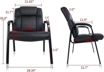 CLATINA Big Tall 500 LBS Wide Guest Chair Heavy Duty, Leather Side Reception Chairs with Padded Armrest No Wheels, Executive Office Desk Chair for Meeting Conference Waiting Room Home, Black 6 Pack