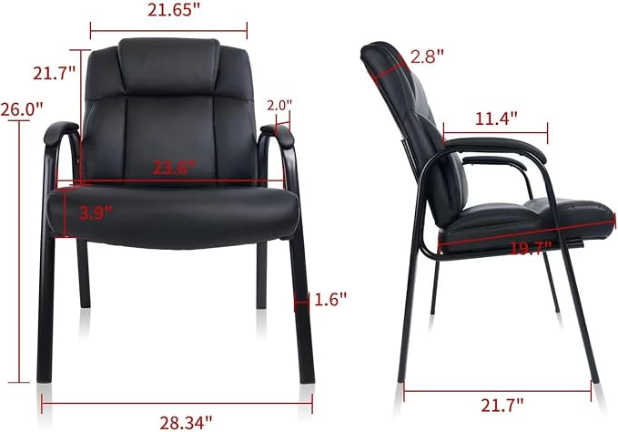 CLATINA Big Tall 500 LBS Wide Guest Chair Heavy Duty, Leather Side Reception Chairs with Padded Armrest No Wheels, Executive Office Desk Chair for Meeting Conference Waiting Room Home, Black 6 Pack